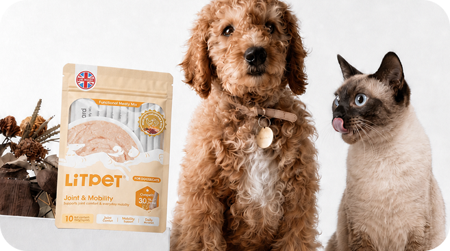 Dog and cat with LitPet products